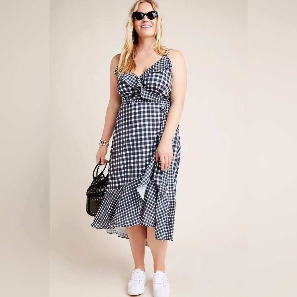 Anthropologie Hutch Allison Gingham Wrap Dress Size Small Petite